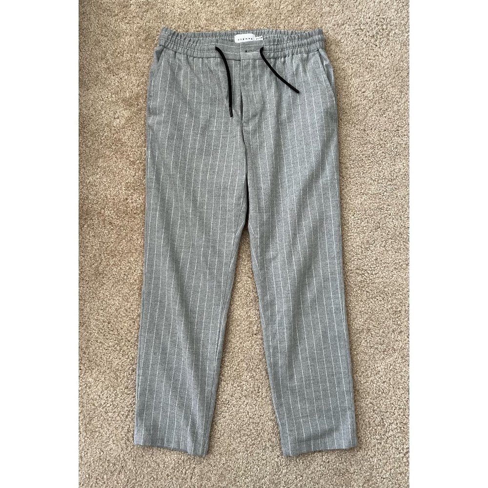 Topman Trousers Grey Stripe Slim Pants Wool Pinstripe Crop